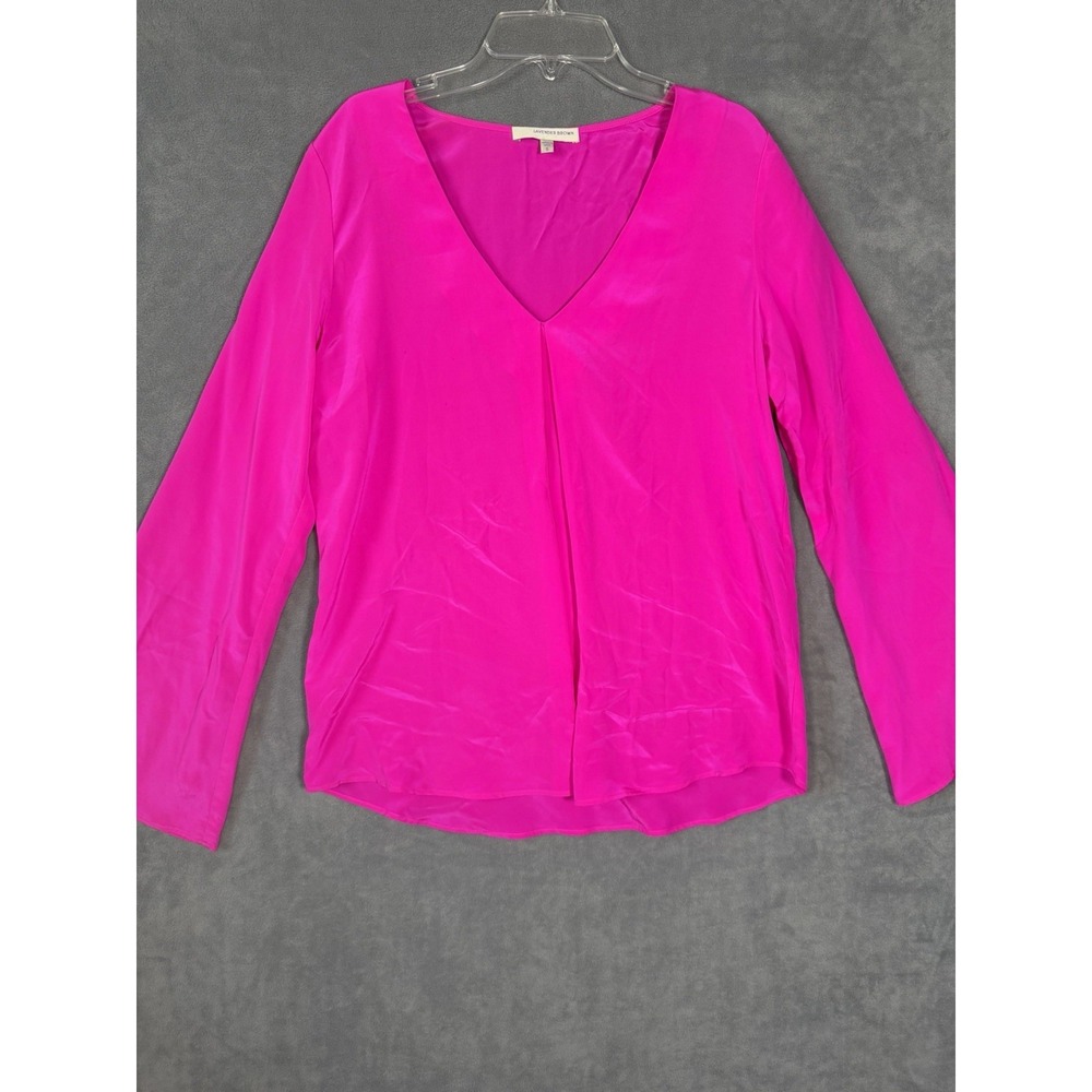 Lavender Brown Women's 100% Silk Hot Pink Blouse‎ Size Small Flowy Sleeves